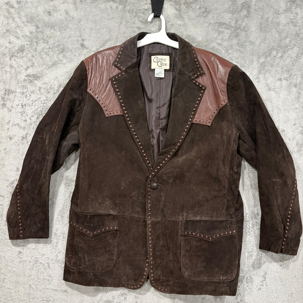 Cripple Creek Mens XL Brown Suede Leather Western Blazer Jacket Braided Yoke